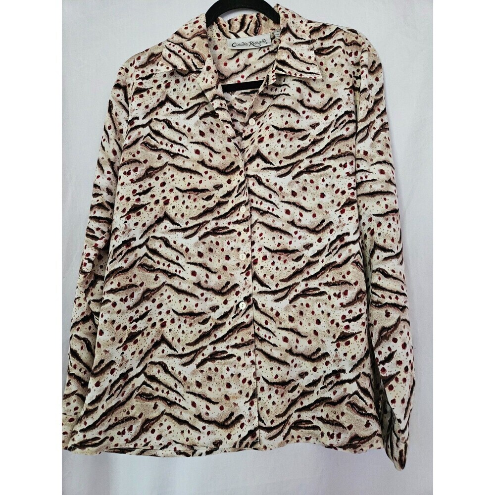 CLAUDIA RICHARD BUTTON FRONT LS BLOUSE WOMENS SHIRT SZ 8‎